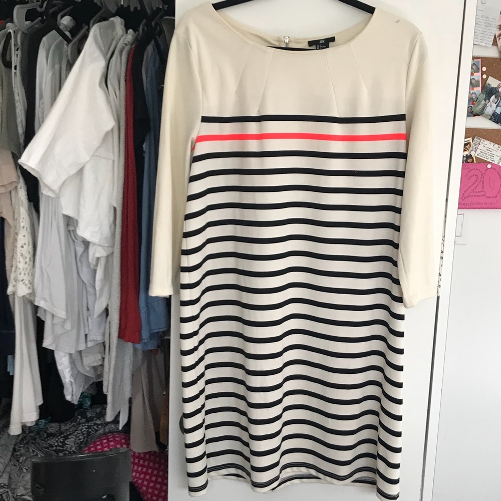 H&M striped knee length dress with neon detail